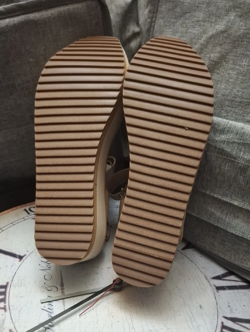 Yellow Box Beige Platform Sandals with Ankle Strap